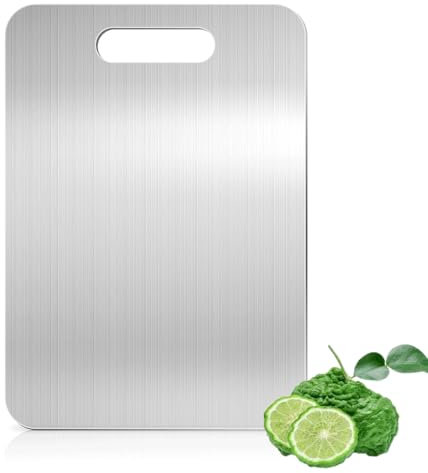 Planche à Découper Titanium Premium en Acier Inoxydable Double Face, 304, pour Viande, Fromage, Fruits et Légumes (39.28cm)