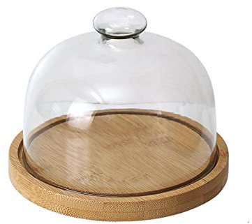 Tårtställ födelsedag tårta bricka trä visningsstativ roterande med lock transparent kaklock glasskydd konfektyr efterrättsbricka (ingen rotation S)