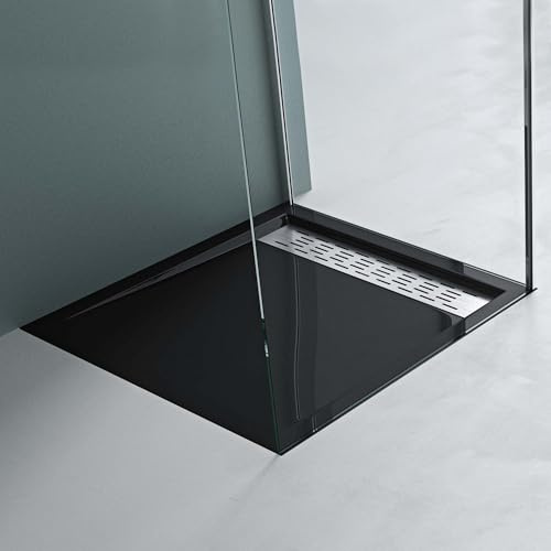 Mai & Mai Piatto Doccia Quadrato 90x90x5 cm | con Scarico Laterale Griglia Inox | Acrilico Nero, Xetro04