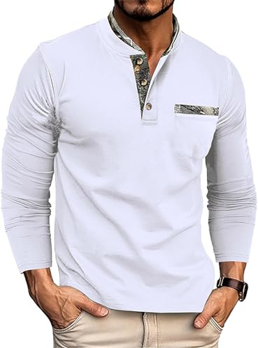 Ryehack Henley Langarmshirt Herren Langarm T Shirt Poloshirt mit Knopfleiste und Brusttasche Arbeit/Sport S-2XL