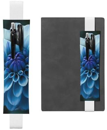 SDTYKHJ Porte-crayons en cuir avec bande élastique pour ordinateur portable, motif fleur de dahlia bleu, pochette réglable, pour journal intime, marque-page de 20,3 cm à 10, noir, blanc, Taille