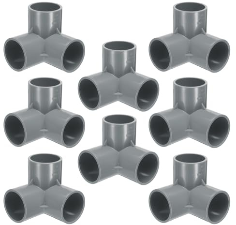 QUARKZMAN 8 Stück Rohrverbindungen, 40 mm 3 Wege PVC Fitting, Rohrverbinder, Rohr Schlauchverbinder Beschläge 90-Grad-Rohrkupplung für Abwasserleitungen Wasserzufuhr Bau Garten, Grau