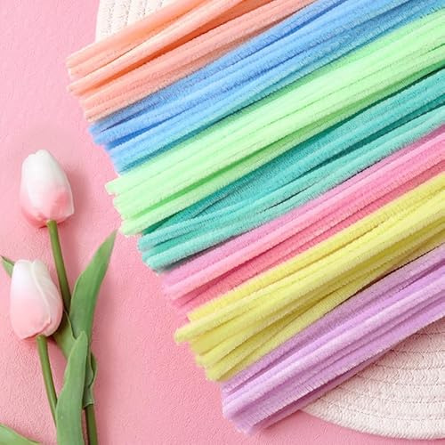 300 Stk Pfeifenreiniger, 7 Verschiedene Pastellfarben Pfeifenputzer Biegeplüsch Basteldraht 30cm Pfeifenreiniger Chenilledraht Pfeiffendraht für Kreative DIY-Projekte und Basteldeko