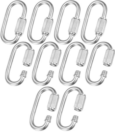 M METERXITY 10-Pack Quick Chain Link Connector, M5 3/16 304 Stainless Steel D-Shape Locking Repair Chain Links for Swing/Camping/Hiking/Backpack, Twist Key Ring Screw Chain Link [Silver]
