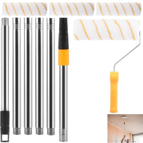 Oungy 1.8m/5.9ft Long Paint Roller Set, 9inch Paint Roller with Roller Sleeve, Ceiling Roller Long Roller for Painting, Large Paint Roller Extension Handle Long Decorating Roller