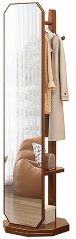 Schmuckschrank, Ganzkörperspiegel mit Garderobe, 360° drehbarer Ganzkörper-Ankleidespiegel mit Aufhängehaken, 2-in-1 freistehender Standspiegel und Kleiderbügel für Wohnzimmer, Schlafzimmer,