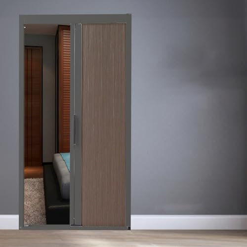 Generisch Schiebetür Falttür Falttüren Innentüren Innenfalttür Ohne Bohren, Einziehbare Falttür Für Balkon/Dusche/Keller, Individuelle Temporäre Tür Für Flure, (Brown,80X198CM)