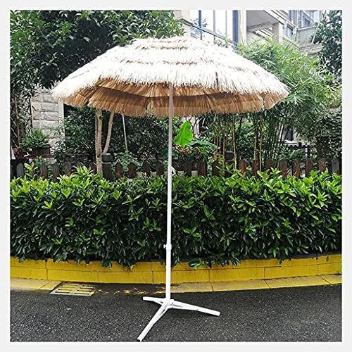 WOTZOV Ombrellone di Paglia con Base, ombrellone da Giardino Hawaiano da 180 cm, Protezione Solare, inclinazione, ombrellone Hawaiano per Patio Esterno, per Giardino rotond