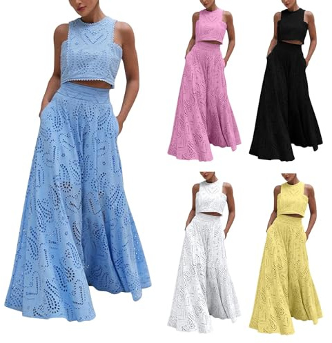 2-teiliges Set für Damen, ärmelloses Tanktop und A-Linienrock mit elastischer Taille, Loungewear-Set, elegantes zweiteiliges Kleid, Streetwear, Sommer-Strandkleidung