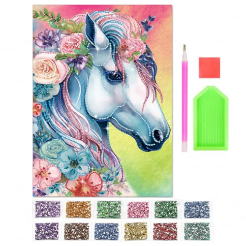 Diamant Painting Kinder Diamond Painting Zubehör Geschenk Mädchen 5DEinhorn | diamond painting pferd,farbige Diamanten Set,wasserdichte Beschichtung,langlebig und nicht faltig,Einfach zu erstellen