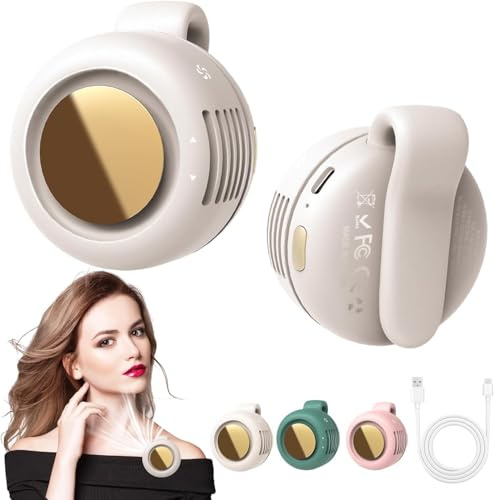 Kukigo Portable Silent Mini Bladeless Waist Clip Fan,Rechargeable Hand Held Fans,3-Speed Suspended Fans for Waist Neck,Whirlwind Bladeless Fan for Outdoor Travel Office (White)