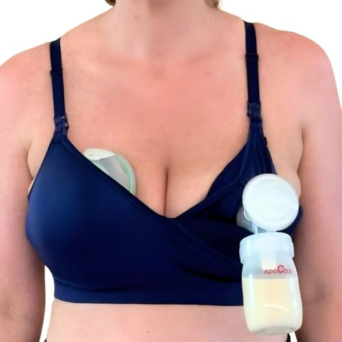 Supermom Silhouette with Light Fixed Pads, Pumping Bra Hands Free, Adjustable Pumping & Nursing Bra for All Breast Pumps Indigo