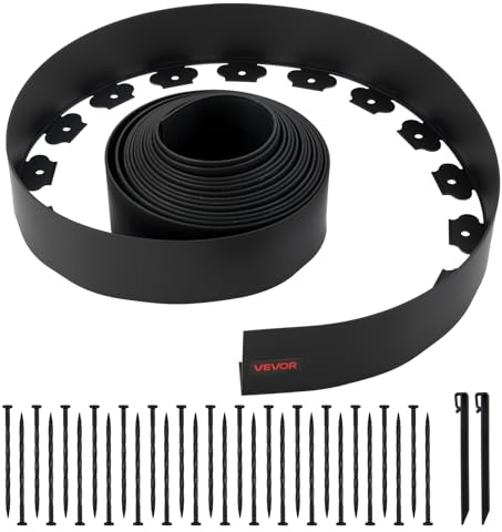VEVOR Bordatura per Giardino, 1000 x 10 cm, Bordatura in Plastica per Giardino con 30 Punte e 2 Picchetti, Senza Scavo, Resistente ai Raggi UV, per Prato, Mini Recinzioni, Vialetti Aiuole