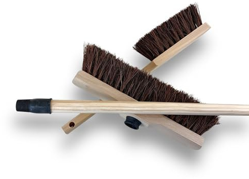 Lot de 3 balais Droits avec Manche + 3 balayettes Manche Long | Fibre Arenga résistante | Sortie 65 mm | pour extérieur et sols Rugueux | Nettoyage Durable et Confortable | Kibros VC1842Mx3
