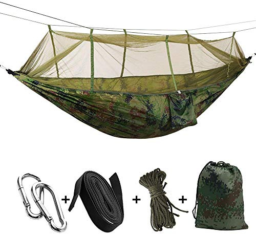 Doppel-Camping-Hängematte mit Moskitonetz, 210T Nylon, 2,6 m, groß, tragbar, Outdoor-Hängematte, Zelt, leicht und ideal für Camping, Wandern, Rucksackreisen und Entspannen