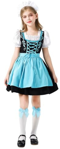 Girls Dirndl Dress Oktoberfest Costume Festival German Dirndl Dress Set with Apron Traditional Fancy Oktoberfest Outfits Kids Girls Bavarian Costumes for Bavarian Beer Carnival Halloween Party Cosplay