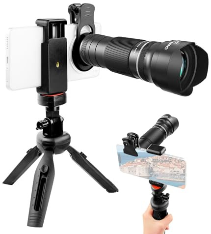 Sxhlseller 40x Téléobjectif avec Un Trépied pour Smartphone, Kit D'objectif de Caméra de Téléphone Mobile avec des Objectifs en Revêtement Multicouche pour la Photographie (Gray)