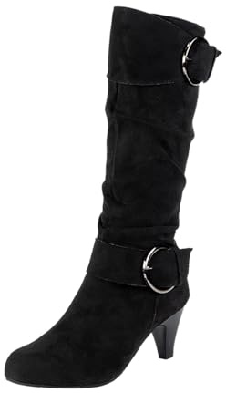 Generisch Femmes et hiver Mode Daim Talon Fin Couleur Unie Mi-mollet Bottes Tempérament Bottes Confortables, Noir , 37 EU