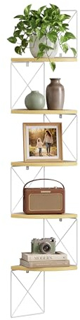 VASAGLE Estantería de Pared de Esquina con 5 Estantes, Librería de Esquina, Montaje Fácil, para Dormitorio, Sala de Estar, Baño, Cocina Estudio, Marrón Roble y Blanco Mate LLS851YD01