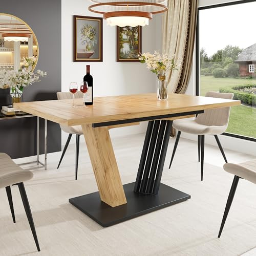 Kebnor Ausziehtisch 120-160x80x76 cm - Küchentisch mit ausziehbarem Blatt und Schmetterlings-Gestell für Küche & Wohnzimmer (Holz)