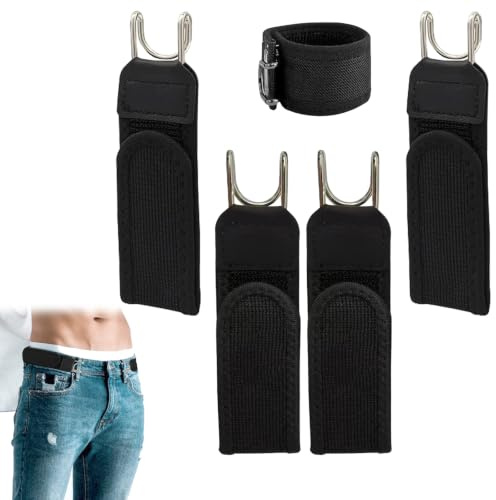 Huhaokejis 4 cinturones sin hebilla para hombre y mujer, cinturón elástico invisible, cinturón táctico ajustable con cierre de, gancho de metal táctico, cinturón elástico lateral sin hebilla (Negro)