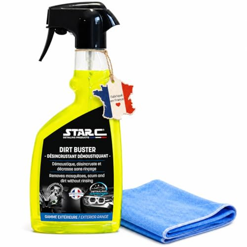 DIRT BUSTER - Desmosquitero de coche 500 ml + microfibra Pro 40 x 40 cm | Limpiador de insectos y película vial | Prelavado Carrocería sin agua | Retire barro, huellas y sucios tenaces | Auto Moto
