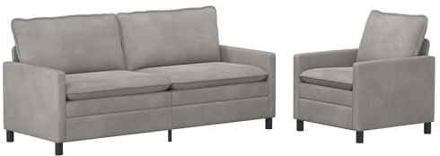 Yisssmeng Sofa Set 2-teilig Samt, Couchgarnitur Hellgrau mit Metallrahmen, Modernes Wohnzimmersofa inkl. 3-Sitzer und 1-Sitzer Sessel, Polstersofa für Wohnzimmer und Gästebereich.