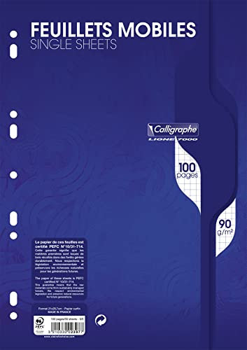 Calligraphe 2397C - Packung mit 50 Blatt Ringbucheinlagen Calligraphe, mikroperforiert, DIN A4 21x29,7 cm, kariert, 90g, Weiß, 1 Pack