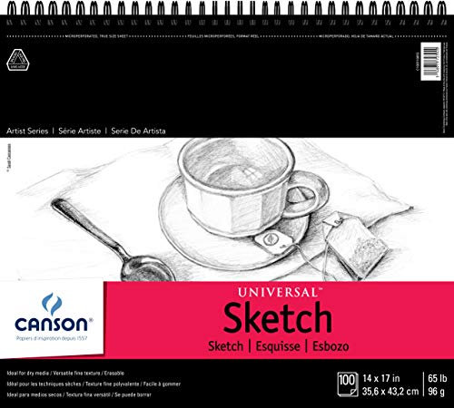 Canson Artist Series Universal-Papier-Skizzenblock, für Bleistift und Kohle, mikroperforiert, seitliche Drahtbindung, 65 Pfund, 35,6 x 43,2 cm, 100 Blatt