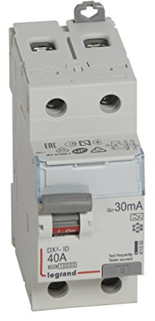 Legrand 411555 Interrupteur différentiel DX³-ID arrivée haute et départ bas à vis, 2P, 230V, 40A typeA, 30mA, 2 modules