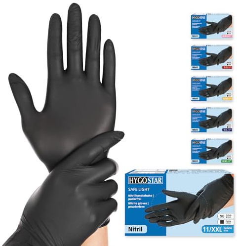 FRANZ MENSCH 100 Stück Nitrilhandschuhe, XXL, schwarz, puderfrei | Safe Light, reißfest, latexfrei, 24 cm, Einweghandschuhe, disposable gloves, Hygiene, Pflege, Reinigung, griffig