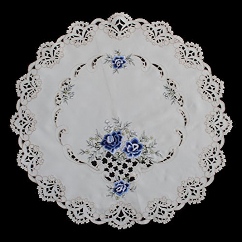 Tischdecke Tischläufer Mitteldecke Tisch-Deckchen Deko Motiven Stickerei Größe 60cm Rund (Blau 2)