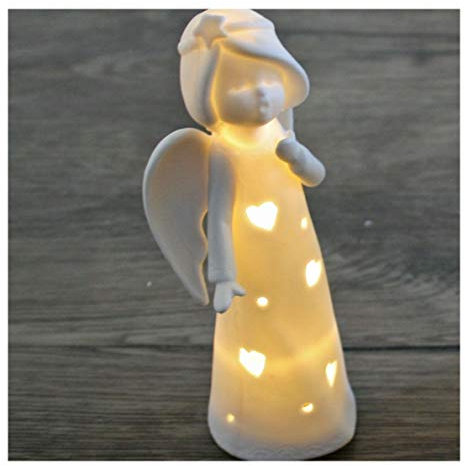 LED Porzellan Weihnachtsmann oder Engel weiß - viele verschiedene Motive wählbar (Engel mit Herzkleid)