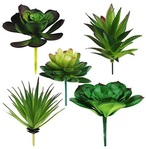 Hecaty Juego de 5 suculentas Artificiales de Gran tamaño, suculentas Falsas realistas Grandes, Adornos Colgantes Artificiales con Textura para decoración del hogar, jardín, Boda, Fiesta | Plantas suculentas artificiales para exteriores, interiores, hogar, jardín, boda, fiesta, decoración de primavera (verde)