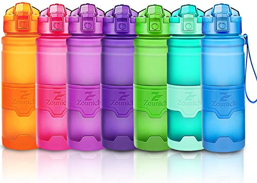 Zounich Sports Water Bottle Leak Proof BPA Free Tritan Drink Bottles | with Times to Drink & Fruit Infuser Filter & Lock Cover|Girls Boys Waterbottle Gym,Cycling, Office,Outdoor