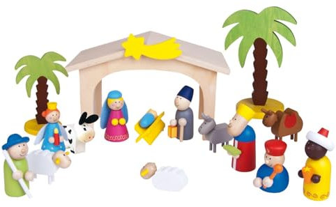 Fritz Cox Kinderkrippe aus Holz - handbemalte Holz-Kinder-Krippe inkl. Krippenstall in Geschenkverpackung | Weihnachtskrippe für Familien mit Kindern (Sternschnuppe)