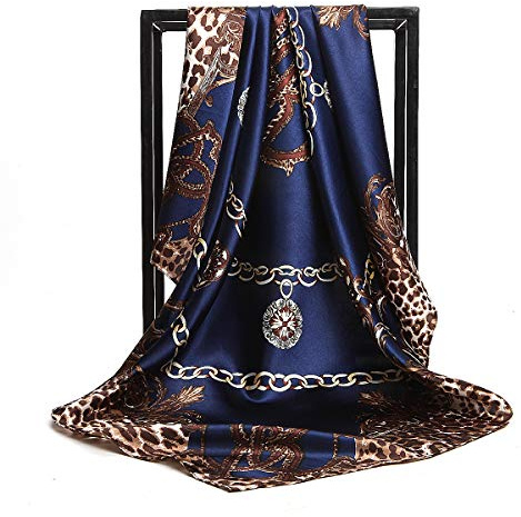 Scarf i silke, bälte, mönster ,stor fyrkantig huvudduk i satin, huvudbonad, 90 cm (35 tum), 28#