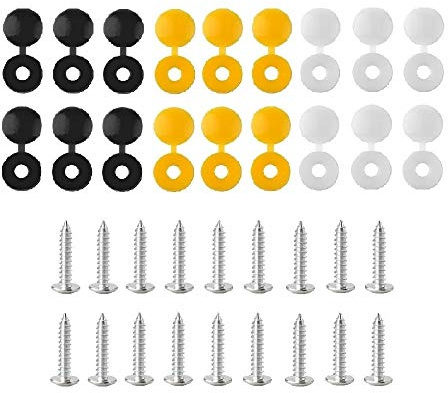 BEK-FIX® Kit di montaggio viti e tappi per targa bianco, giallo e nero, 36 pezzi