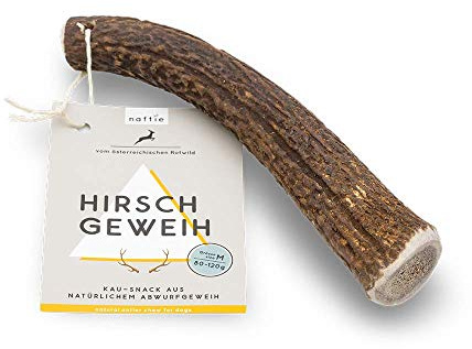 naftie Hirschgeweih ganz Geweihstück L für große Hunde | Geweih Kausnack vom Rothirsch, Kauspielzeug, Zahnpflege & Zahnstein, mineralstoffreich, geruchsarm & langlebig