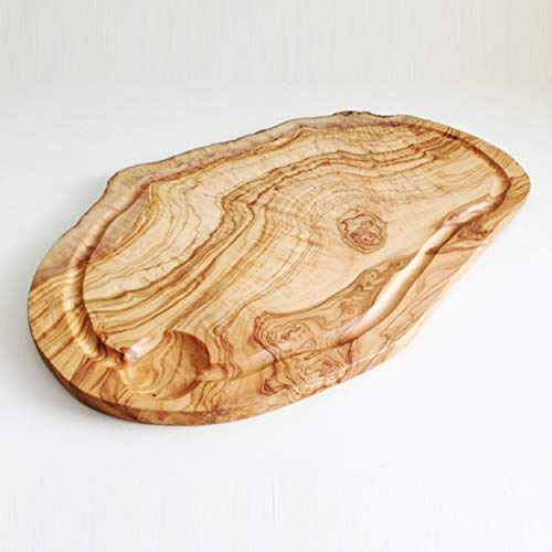 generisch Planche à découper en Bois d'olivier avec rainure - Longueur au Choix - en Bois d'olivier, Bois d'olivier, Marron, 50 cm
