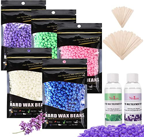 Wachs Haarentfernung, Nivlan Premium Wachs Haarentfernung Set mit 5 Wacshbohnen und 30 Holzstäbchen für Brasilianer, Bikini, Achsel, Beine, Gesicht, Große Nachfüll für Wachswärmer zu Hause