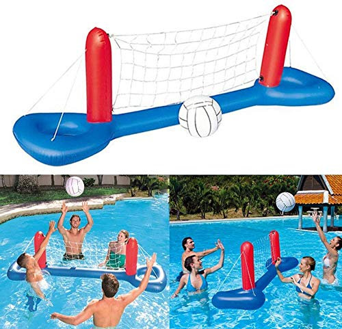 Time Aufblasbares Pool-Volleyball-Spielset, schwimmendes Volleyball-Netz für Pool mit verstellbarem Netz und 2 Bällen, Schwimmbad, Volleyball, Sommerparty