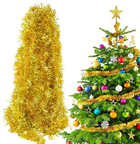 6 Tiras Espumillón de Navidad 12Metros Guirnaldas Oropel Colgantes árbol de Navidad Adornos Navideños Manualidades Decoración Fiesta Dorado