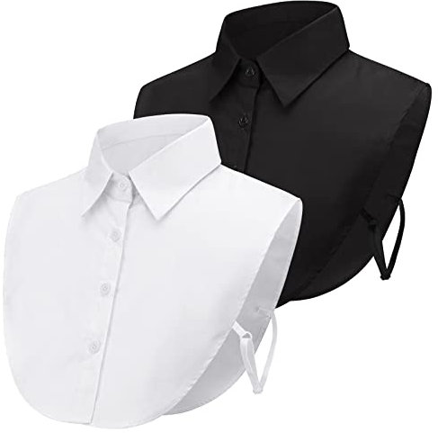 PHOGARY 2 Stücke Frauen Kragen Krageneinsatz Damen, Fake Collar Detachable Collar Abnehmbare Hälfte Shirt Bluse Blusenkragen Einsatz für Damen, Weiß+Schwarz, Eine Größe Passt Am Meisten