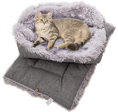 TUAKIMCE Katzenbett 2 in 1 Plüsch Weich Runden Schlafen Katzensofa Flauschige Katzenbett Klein Hund Bett Katzendecke Haustierbett katzenbettchen Tierbett für Katzen und Kleiner Hund (Grau)