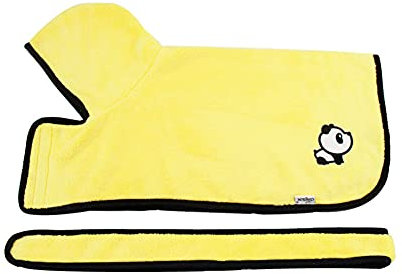 Haustier Hund Bademantel Schnelltrocknende Wäsche Weiche Mikrofaser Bademantel Morgenmantel Hundehandtuch Badetuch mit verstellbarem Kragen & Gurt für Kleine mittelgroße Welpenhunde/Katzen Gelb L