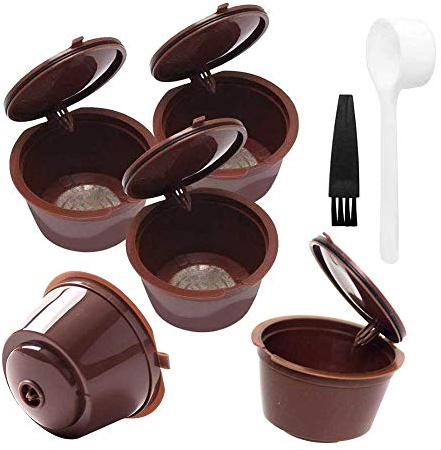 Yicare 5 filtros de café reutilizables con taza de filtro de malla para máquinas Dolce Gusto, cápsulas recargables, compatible con cápsulas con 1 cuchara de plástico y 1 cepillo de limpieza