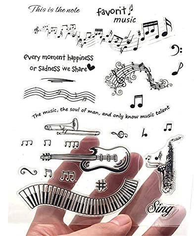 GIVBRO Vintage-Silikon-Stempel, transparent, Siegel-Aufkleber, Gitarre, Notenblätter, gemusterte Schablone, Scrapbooking, Prägeschablone, DIY-Bastelform