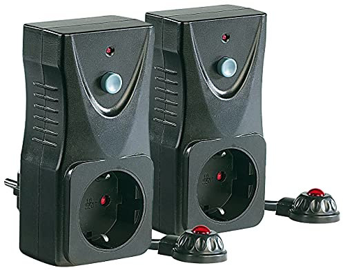 revolt Standby Abschalter: 2er-Set fernbedienbare Steckdosen mit lernfähigem Infrarot-Sensor (Standby Steckdose, Schalter, Funkschaltsteckdose)
