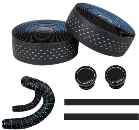 bangminda Cycling Fahrrad Lenkerband 2 Rollen Eva Lenkerbänder mit Endstopfen für Rennrad, Rutschfest Stoßfest Griffband für Rennrad Gravel Urban Cycling, Klebestreifen Radfahren Wrap (Blau)
